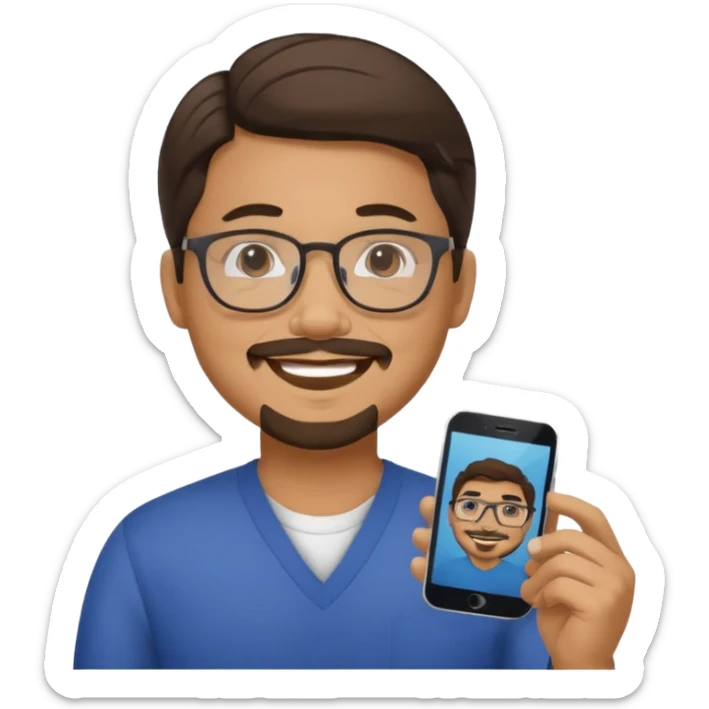 Filipino male, with goatie, wearing glasses, medium wavy length hair,  sticker