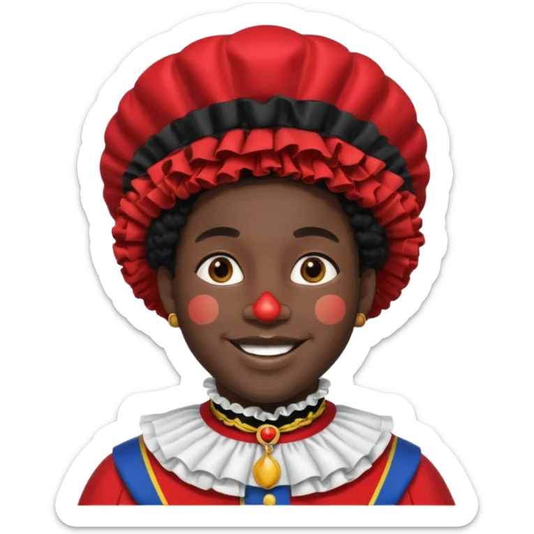 Zwarte Piet , de knecht van Sinterklaas. Met zijn kraag, Afro haar en een muts op zijn/ haar goofd sticker