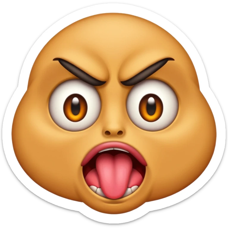 A face emoji with its tounge out but the eyes are evil and kind of crazy and the eyebrows are turned I sticker
