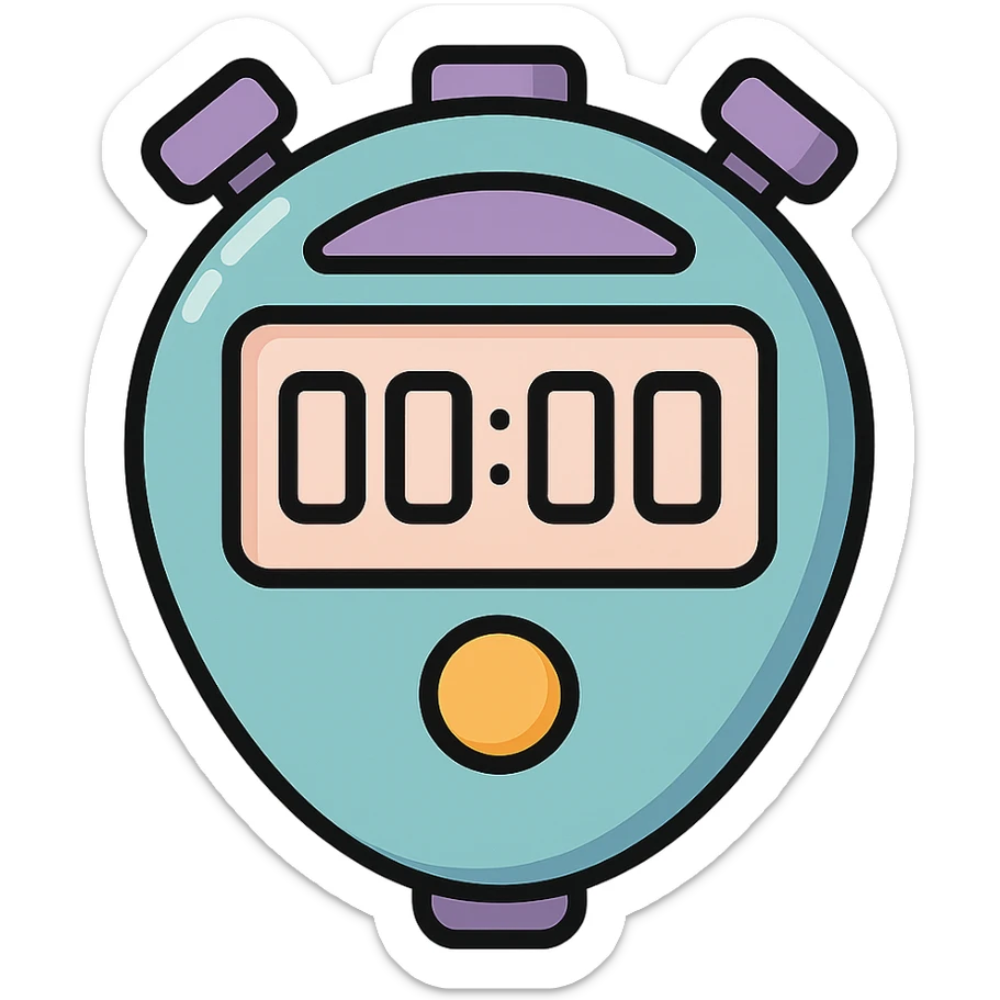 sports stopwatch, icon-color-outlined style, vector look with shadows and highlights, digital display, detailed shading, thin clean outlines, soft rounded features, pastel palette #98B5BC #B5B3C1 #C9A3C9 #E4C0CA #F7DCD1 #F7C0AA, Japanese pop art, sticker look, highly detailed sticker