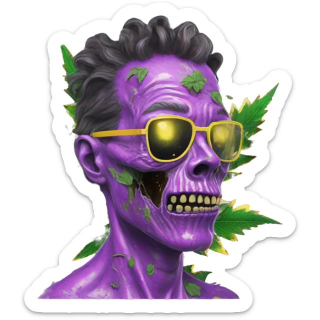 420 .Zombie_ Vaporwave black holographic oilslick zombie unicorn smoking yellow caution tape hemp leaves sticker