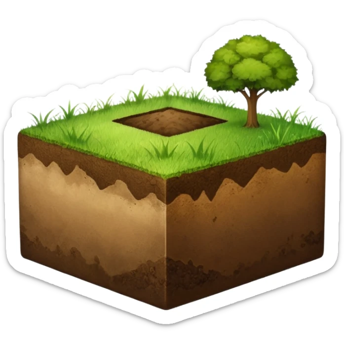 A slice of land. grass on top, dirt on the lower half. in the shape of a half-cube.  sticker