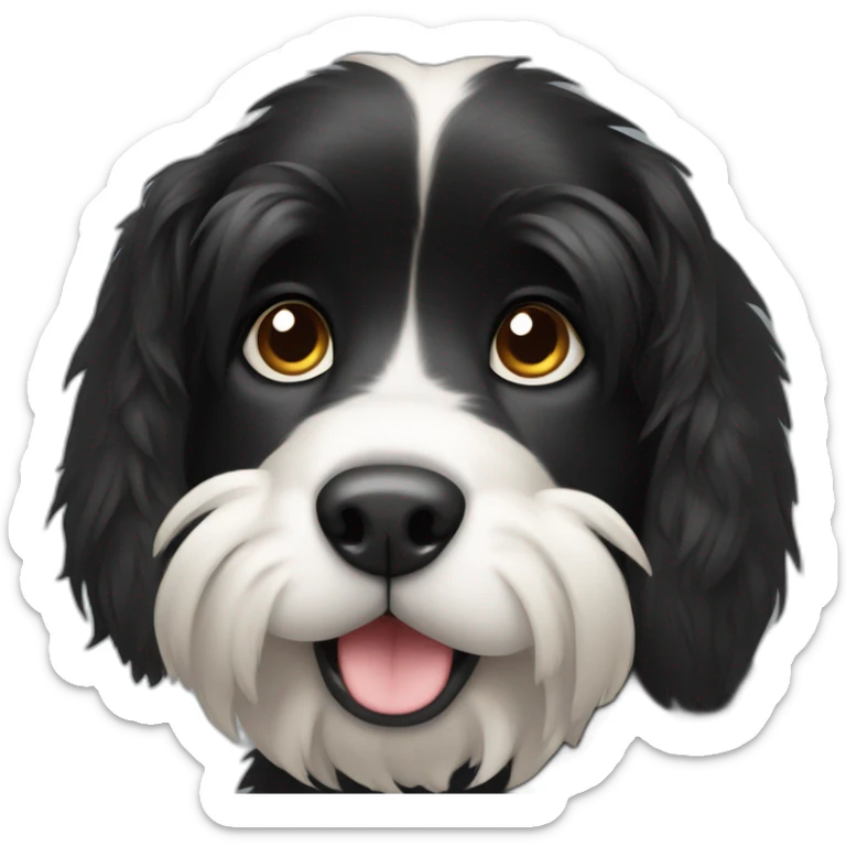 black dog with big up ears and long fur and white stomach sticker