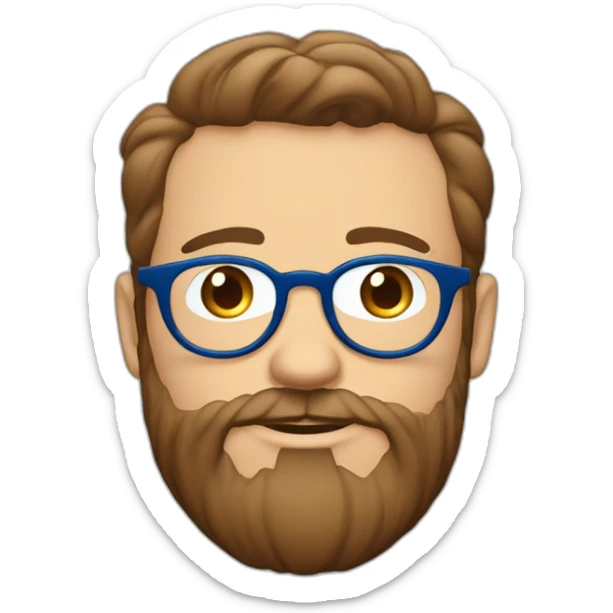 cara de hombre blanco con barba blanca, lentes azules redondos, cejas café intenso, sorprendido sticker