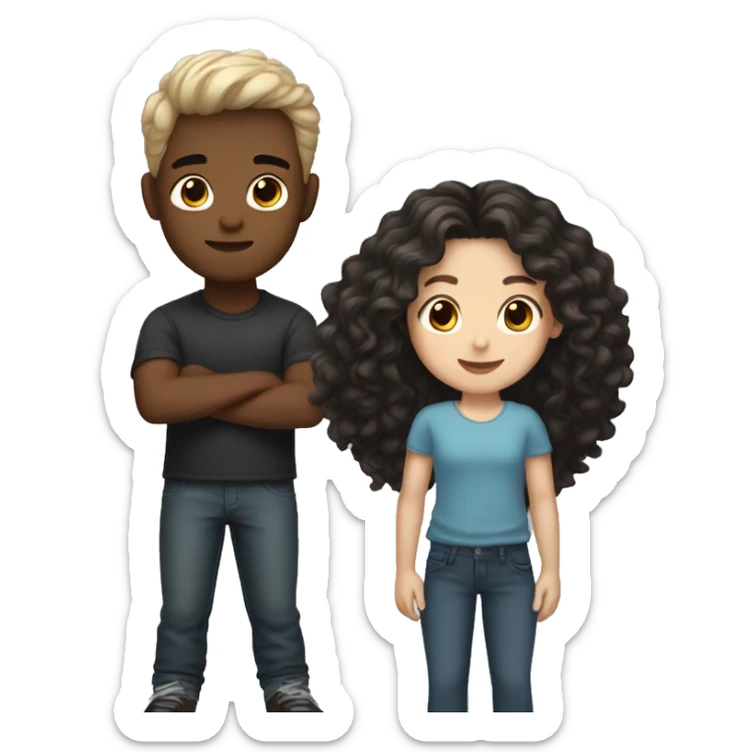 Girl white skin, hair brown and boy moreno, hair black  sticker