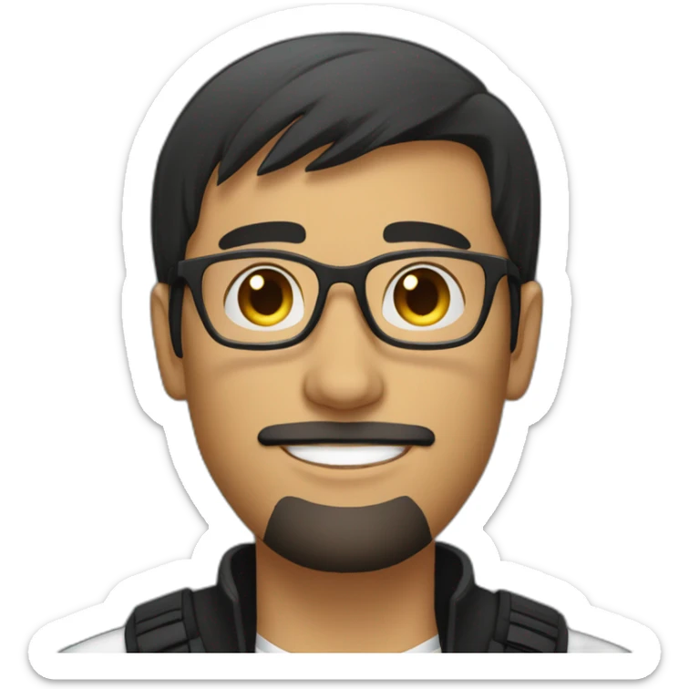 white young man with round glasses and black straight short hair and short blackbeard sticker