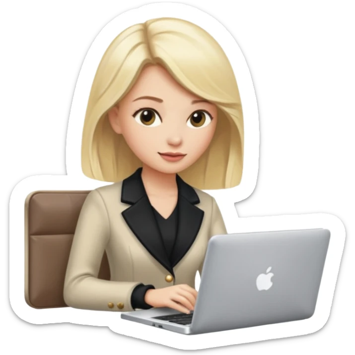 Woman blonde hair typing in laptop luxury clothes  sticker