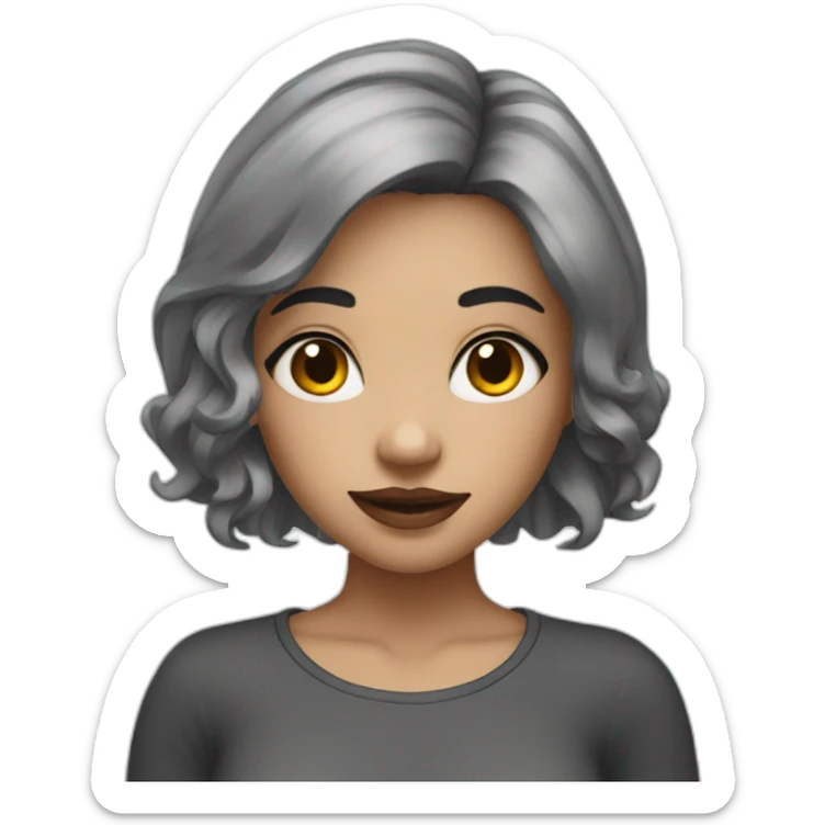 A girl with dark gray hair and a tattoo on her neck sticker