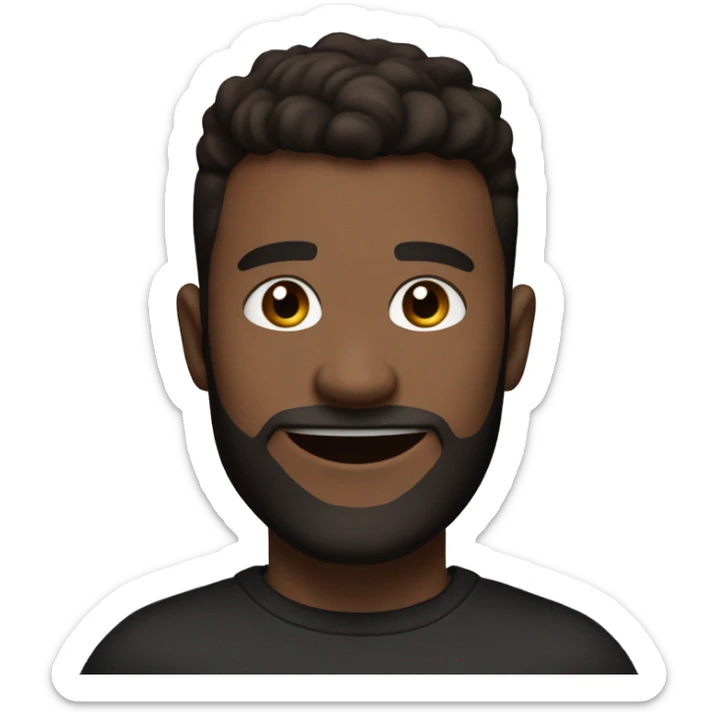 22 years old Young man, with a really dark brown short crew cut, and a faded medium dark brown beard, smiling really happy, and muscular but with a black t shirt on sticker