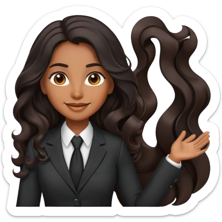 business woman with brown skin, brown eyes, long black wavy hair looking very happy, professional suit sticker