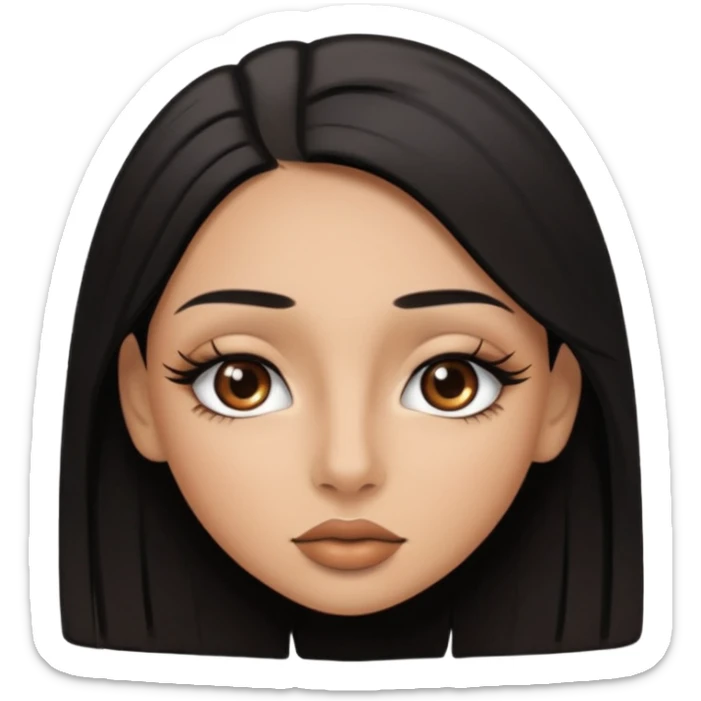 tan girl with black straight hair long eye lashes brown eyes brown lip liner nose contour  sticker