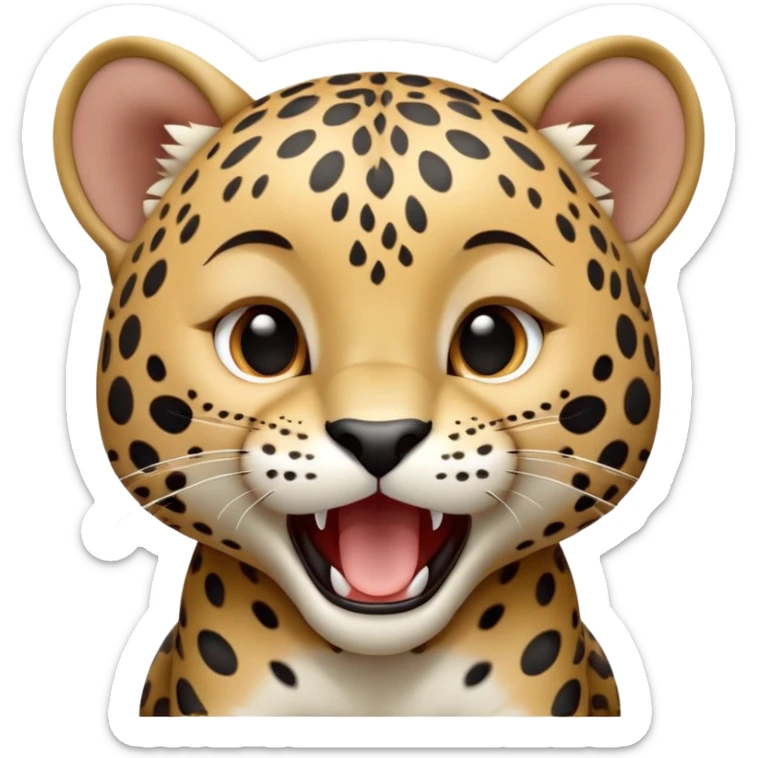 cinematic-realistic-yawning-baby jaguar-portrait-emoji,-head-tilted-slightly-with-a-dramatic,-wide-open-yawn,-showcasing-a-lithe,-graceful-build-with-distinctive-rosette-patterns-and-sleepy,-half-closed-eyes,-simplified-yet-irresistibly-adorable, realistic sticker