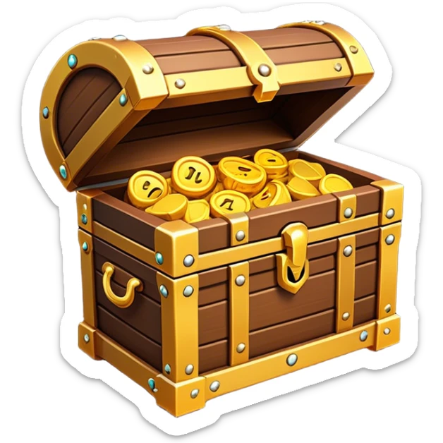 Clash of Clans aesthetic: Cinematic Playful Pixel 3D Treasure Chest Portrait Emoji, rendered in a 3D vector-style similar to standard emojis with minimal shading and bold, simplified shapes. A compact, distinct form with signature details, softly glowing with a pixelated adventure charm. Simplified yet unmistakably iconic, highly detailed and consistent, glowing with a soft radiance and high shine. Stylized with a touch of classic pixel-art charm and a soft glowing outline, capturing the essence of a beloved gaming relic with a friendly, playful manner! sticker