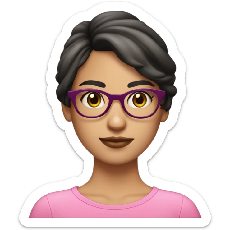 Chica morena clara,con lentes morados,cabello corto con flequillo a los lados y blusa rosa sticker