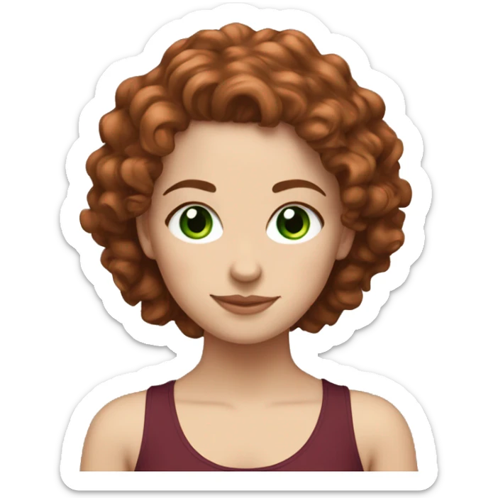 White girl beautiful with burgundy medium curly hair and green eyes doing yoga  sticker
