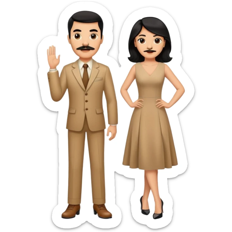 Man in high heels light brown dress with black hair and mustache  sticker