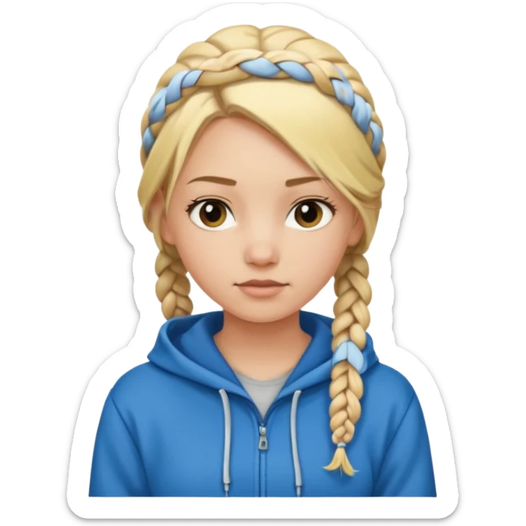 Blonde girl with braided hair wearing a hoodie sticker