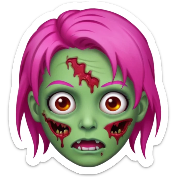 Create a zombie emoji in the style of an iPhone emoji, Hot pink hair sticker