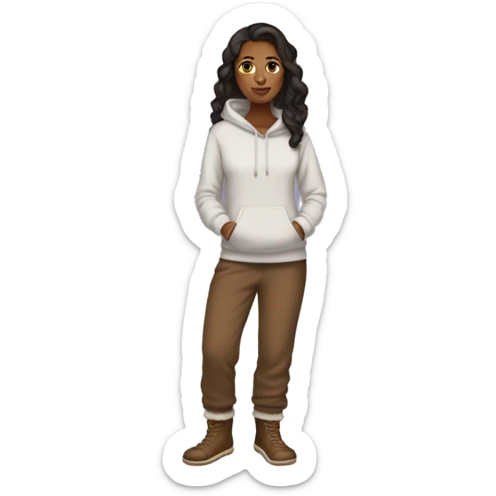 Brown woman wearing sweatpants, hoodie and Ugg slippers not boots sticker