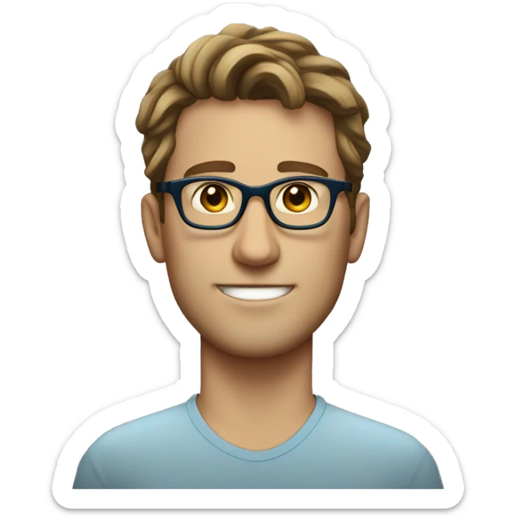 tall white man with wavy short brunette hair and blue eyes wearing glasses sticker
