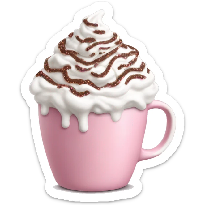 pink white cup of hot chocolate with whipped cream and brown sprinkles sticker