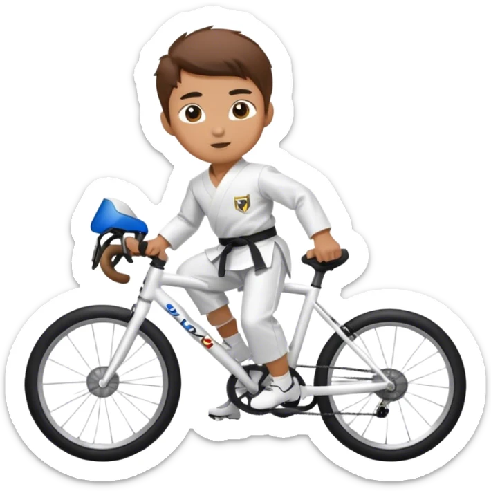 Taekwondo boy wearing a dobok riding a road bike sticker