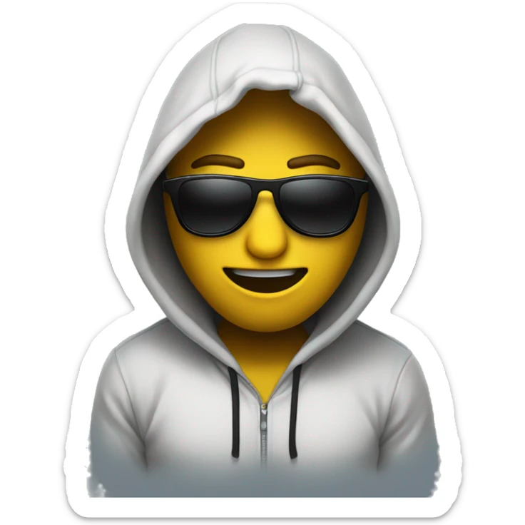 Emoji tearing up with sunglasses wearing a hoodie sticker