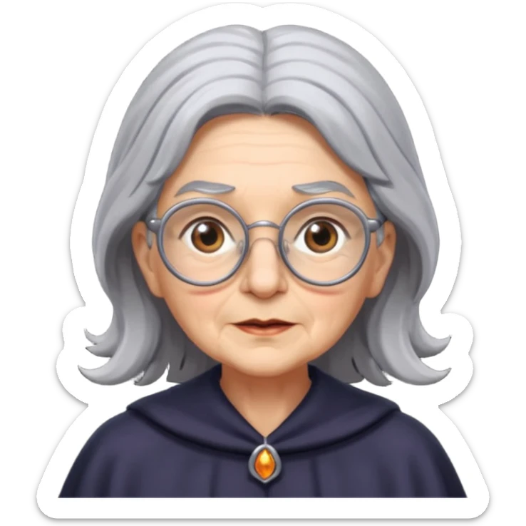 old witch with grey hair and glasses sticker
