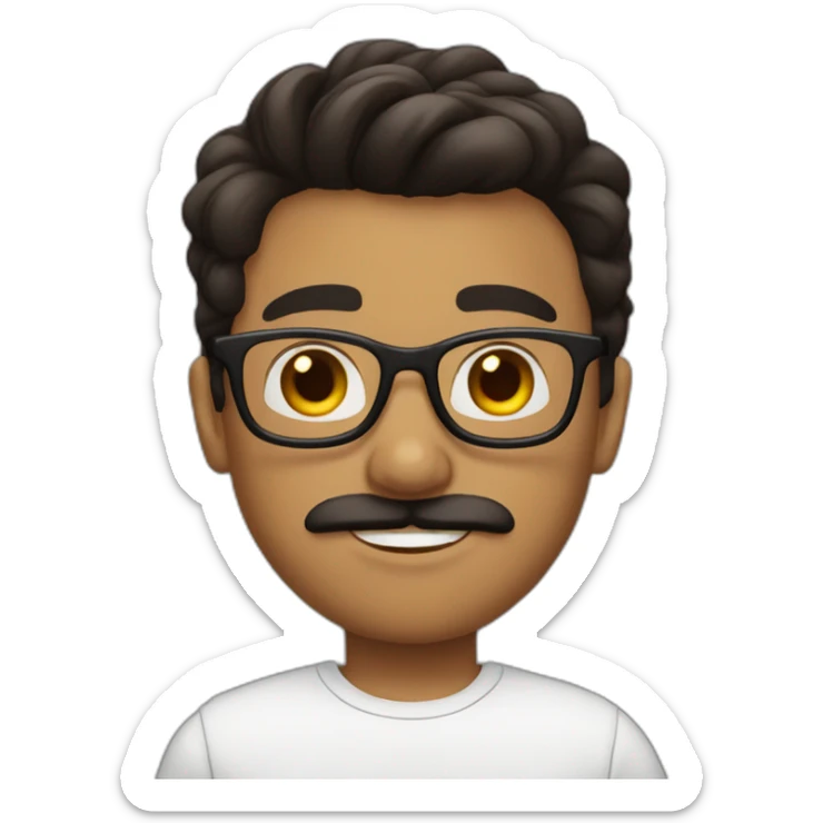Boy with blsck hair glasses little dark brown mustache and shaved dark brownbeard sticker