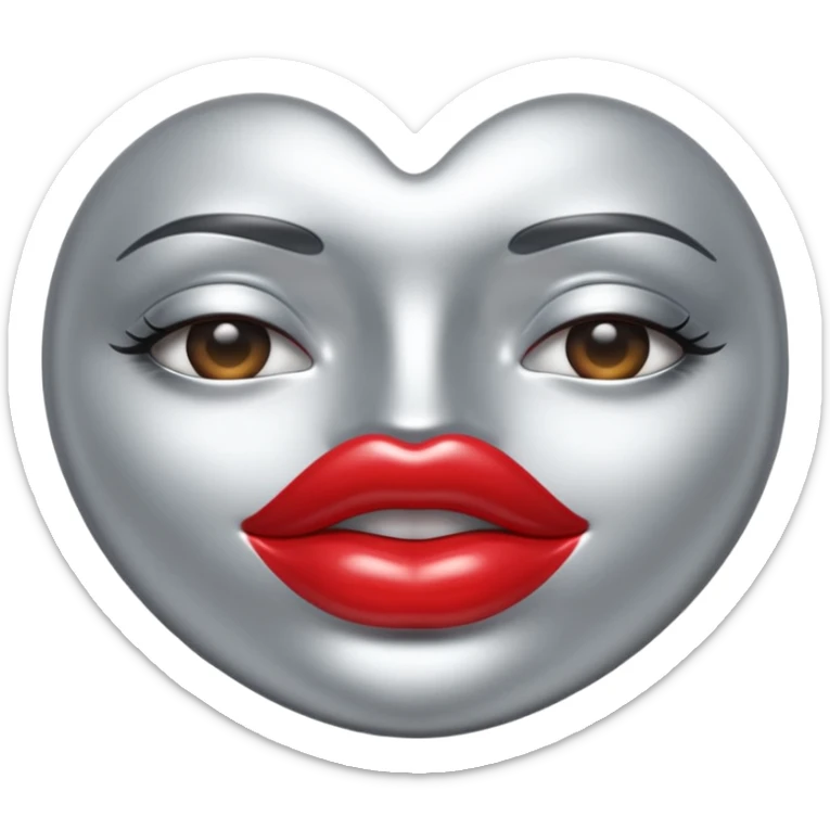 A seductive pair of slightly parted lips emoji made of liquid silver chrome, smooth glossy metallic surface, soft sensual curves, subtle reflections, luxury sexy aesthetic, minimal iOS emoji style, centered composition, clean white background, soft studio lighting, no text sticker