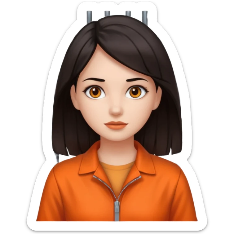 prisoner dark haired woman in orange clothing in front of bars sticker