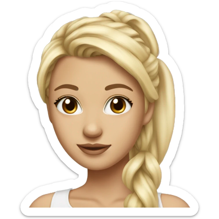 stunningly beautiful blonde girl with high ponytail, curtain bangs and brown eyes sticker