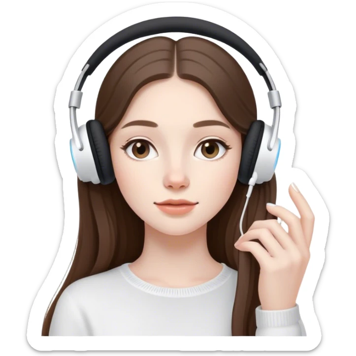  beautiful pale brunette girl with long hair listening to music in airpods sticker