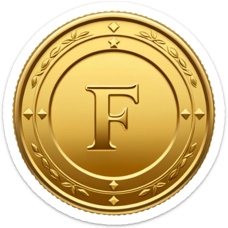 Fais une pièce d'or détailée avec l'inscription F, Fcoins sticker