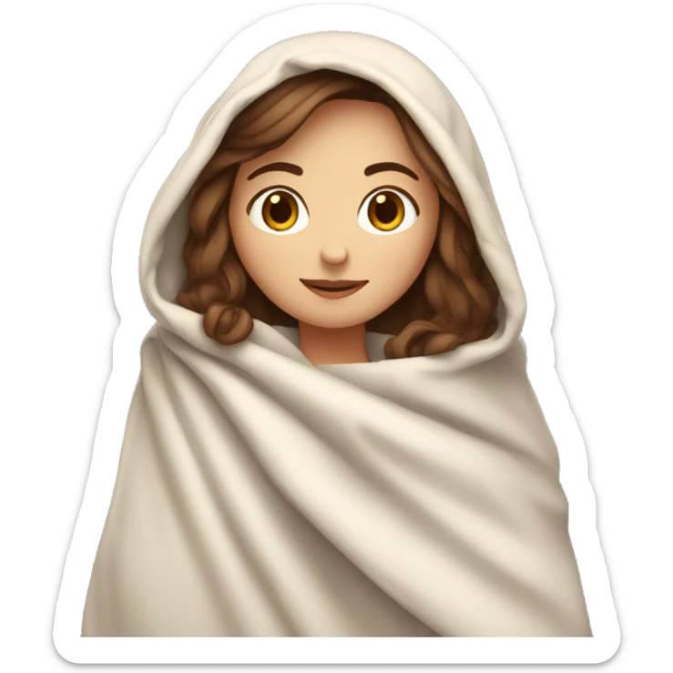 Brown hair white girl, with a blanket over shoulders  sticker