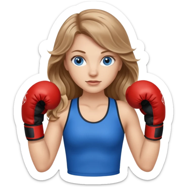 White Girl with light brown wavy long hair and blue eyes who likes boxing sticker