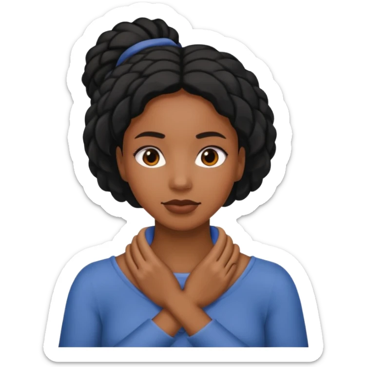 Make a emoji with a women putting her hands around her neck crisscrossed and make her black  sticker