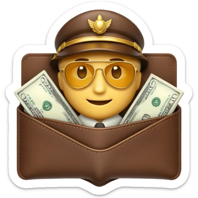 Aviator money emoji, wallet full of cash, casino vibe, premium 3D emoji style, clean, no background
 sticker