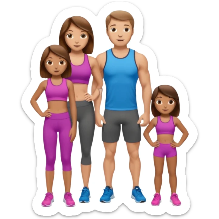 Brown haired Caucasian family - mom, dad, teen daughter, working out together  sticker