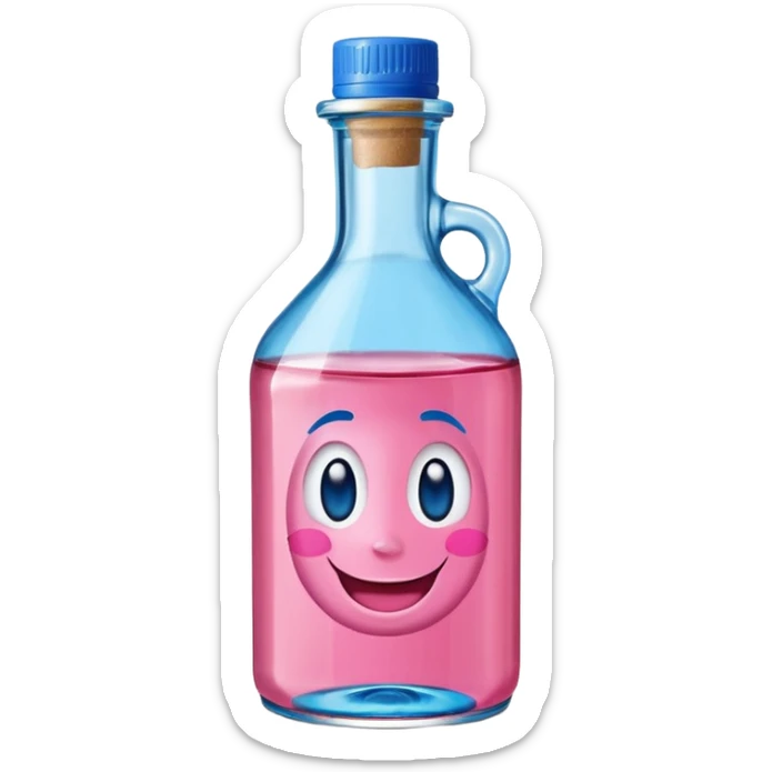 Smiling bottle of oil blue top pink outside with logo that says Diddy oil sticker