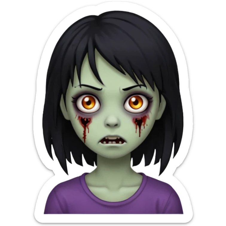 girl, zombie, black hair, medium long, emo, shaggy, dark, spooky, creepy expression sticker
