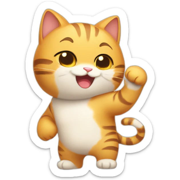 a happy cat holding his one hand only face and chest cute and look like anime sticker