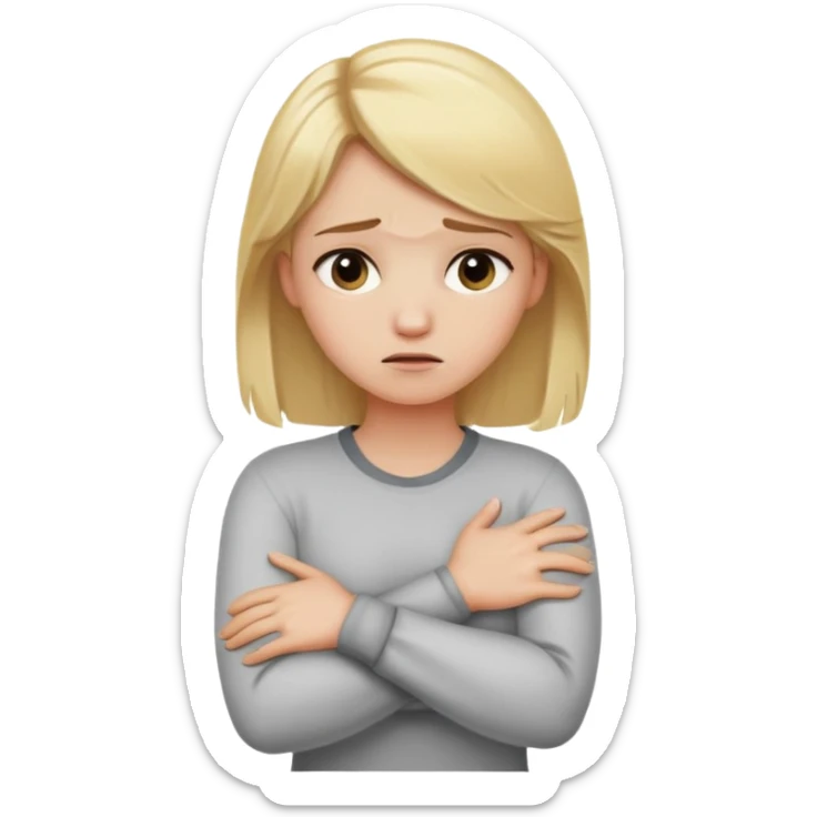 blonde haired girl with arms crossing holding neck upset sticker