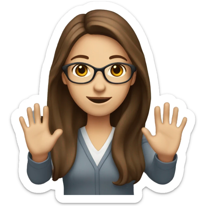 woman english teacher with long brown hair and brown eyes waving hands sticker