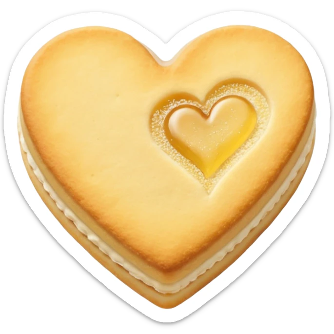 Realistic shortbread cookie in the shape of a heart with yellow pastel jelly middle filling and sprinkled powder sugar on top. sticker