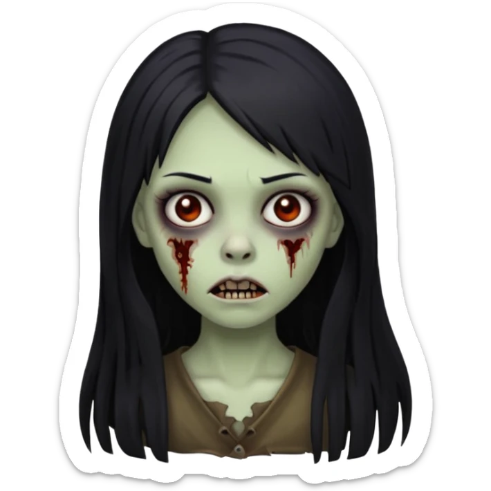 girl zombie with black long hair and franja sticker