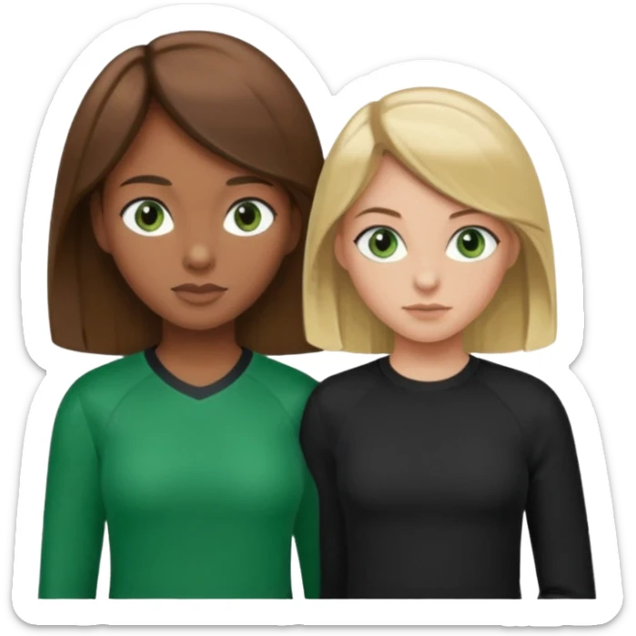 Maman cheveux marrons chemise noir et fille cheveux blond yeux verts tricot sport  sticker