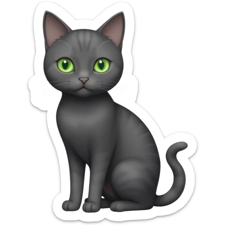 full body view of beautiful female dark grey cat with green eyes, white toes and white patch on chest sticker