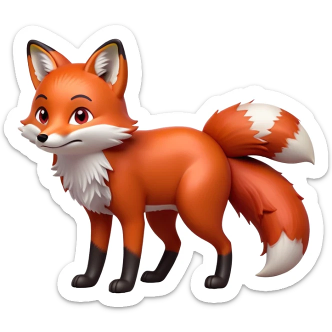 cinematic-[fox]-realistic-full-body-standing on all fours-emoji,-tail-tucked-close,-head-tilted-dramatically,-fox-[red]-fur,-simplified-yet-realistic-focused-features,-highly-detailed,-glowing-with-an-almost-sarcastic-glow  =expressive eyes sticker