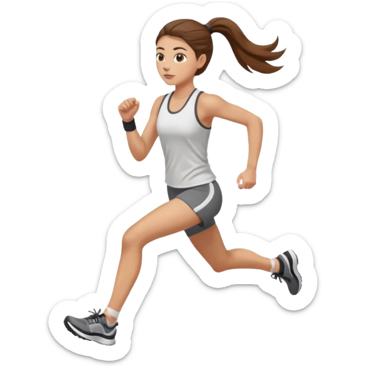 running woman with long brown hair in ponytail, light skin, hazel eyes. sticker
